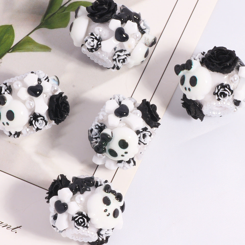 Wholesale 5pcs/pack Halloween Ghost Skull Straight Hole Loose Beads DIY Mobile Phone Chain Key Chain Bag Chain Jewelry Accessories